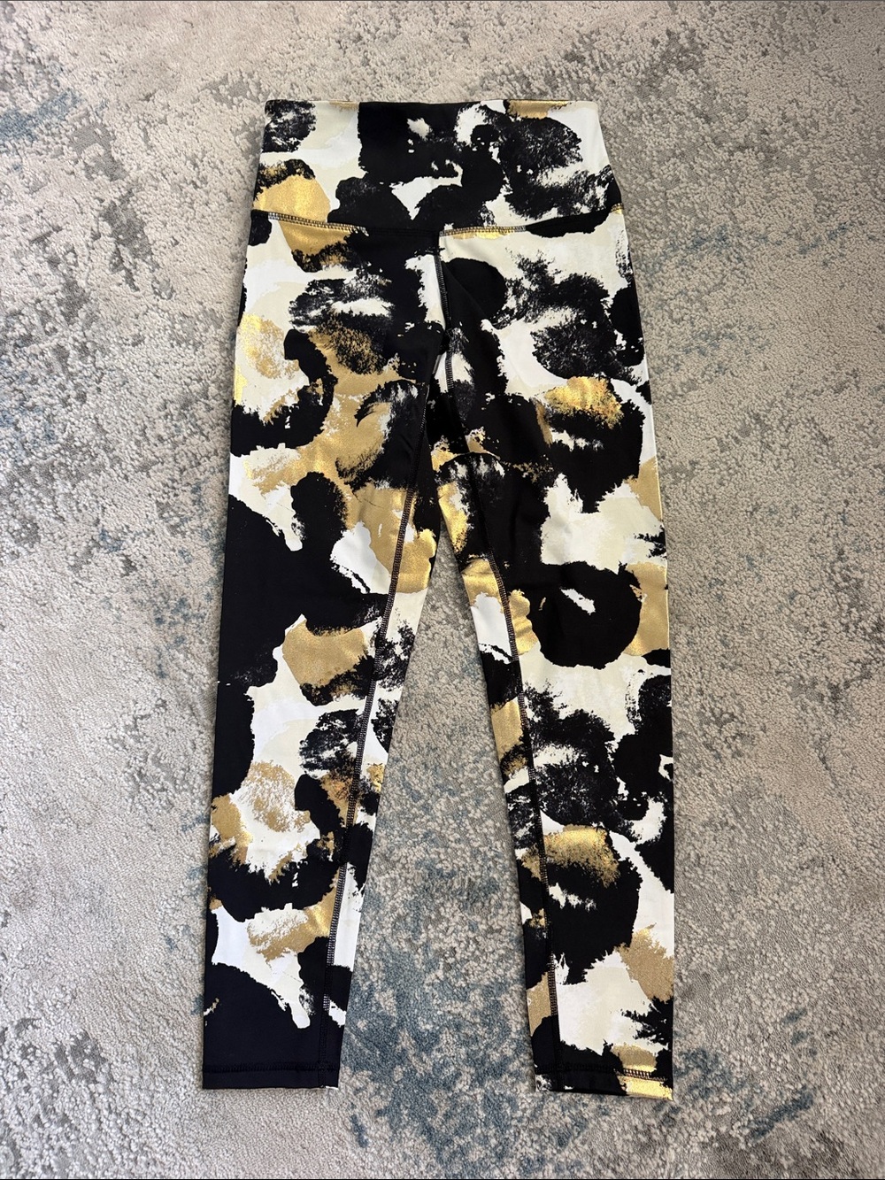 Women’s Black White and Gold Printed Active Leggings